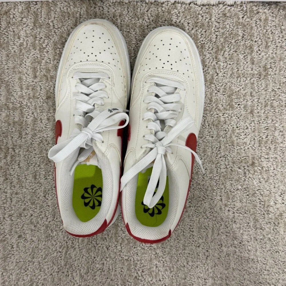 Nike Court Low Sneakers Women’s Size 10 White University Red Lace-Up Shoe